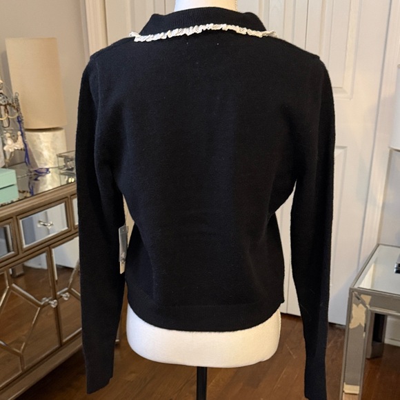 Faded Rose Adorable Black Cardigan w/ White Lace Collar & Flower Buttons NWT SM - Picture 2 of 10